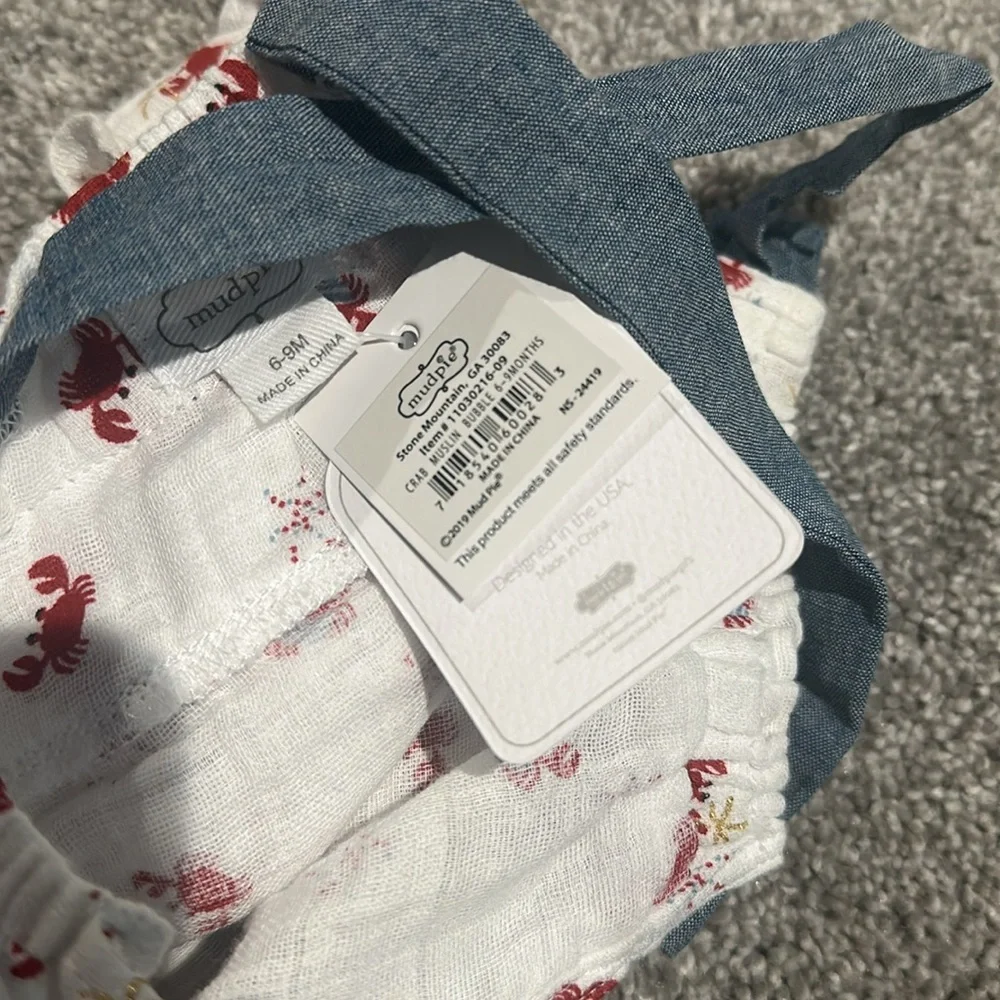 Mud‎ Pie cotton muslin glitter crab bubble romper 6-9 months NWT